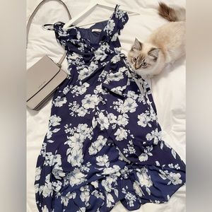 High-low floral navy dress.